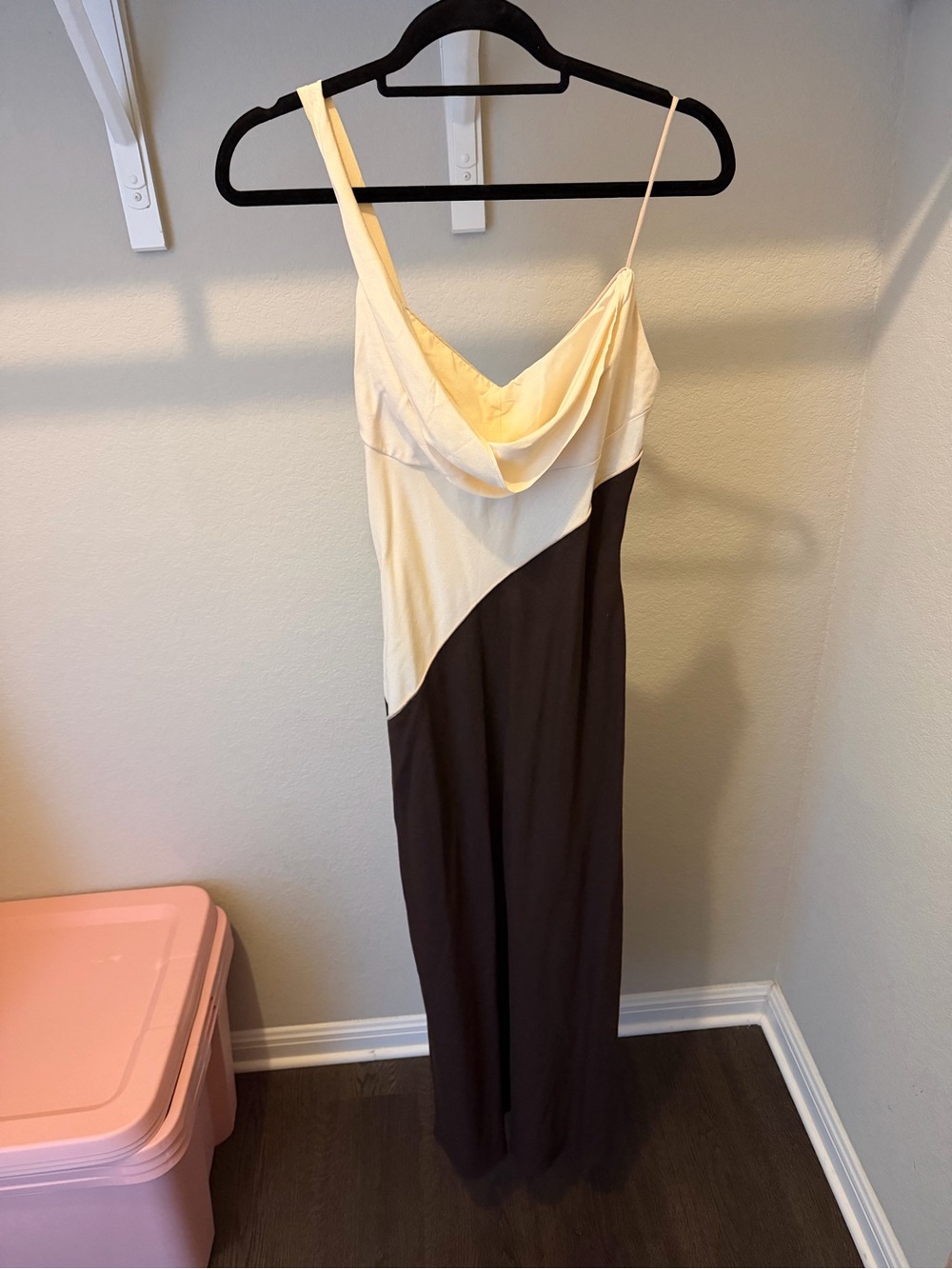 Zara Cream and Brown Asymmetric Cowl Neck Maxi Dress